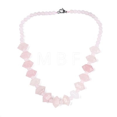 Natural Rose Quartz Round & Cone Beaded Necklaces NJEW-N064-03N-1