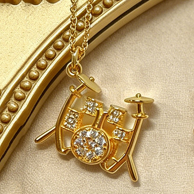 Music Theme Brass Pave Cubic Zirconia Pendant Necklaces for Women WGBB91D-01-1