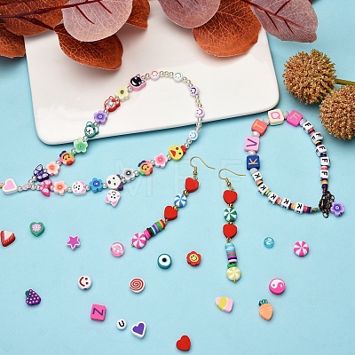1370Pcs 24 Styles Butterfly & Candy & Fruit & Heart &Cake & Star Handmade Polymer Clay Beads CLAY-SZ0001-79-1