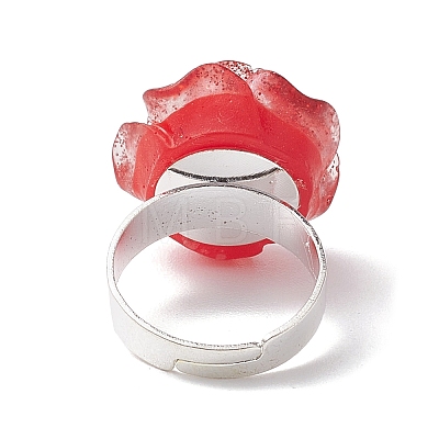 Glitter Powder Rose Resin Finger Rings RJEW-JR00731-02-1