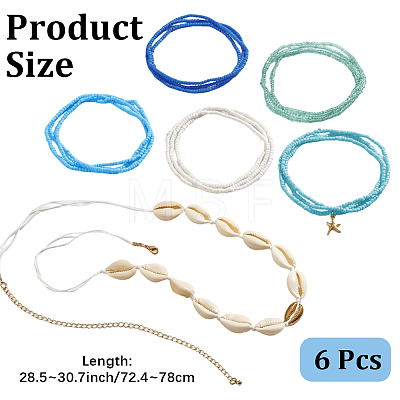 6Pcs 6 Styles Bohemian Natural Shell and Plastic Beaded Waist Chains Sets AJEW-CP0011-36-1