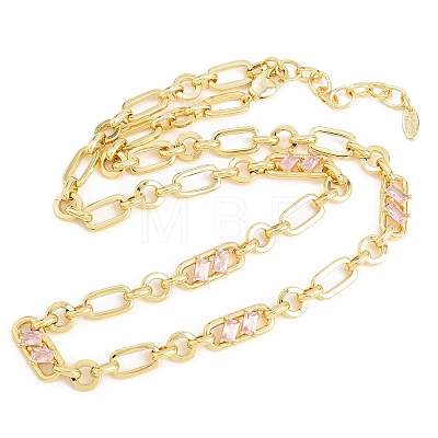 7MM Brass Pave Cubic Zirconia Figaro Chain Necklaces NJEW-D324-05G-05-1