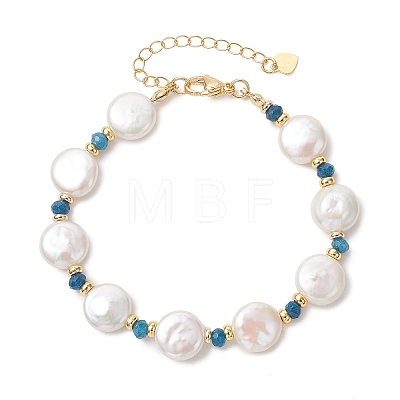 Natural Baroque Pearl Keshi Pearl & Dyed Natural Malaysia Jade & Brass Beaded Bracelets for Women BJEW-JB13793-1