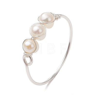 Round Natural Cultured Freshwater Pearl Finger Rings RJEW-JR00851-02-1