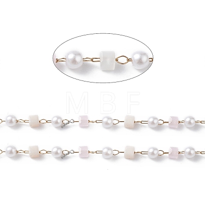 Cube & Round Glass & ABS Imitation Pearl Beaded Chains CHS-P016-43G-07-1