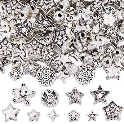100Pcs 10 Styles Tibetan Style Alloy Beads FIND-BM0001-54-1