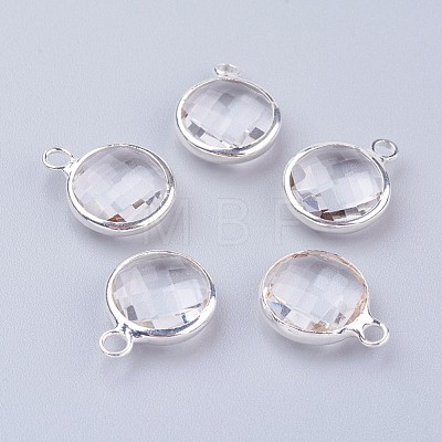 Silver Color Plated Brass Glass Flat Round Charms X-GLAA-M003-A-21S-1