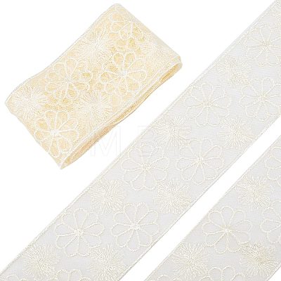 Gorgecraft 5 Yards Embroidery Flower Polyester Mesh Lace Ribbon OCOR-GF0002-51-1