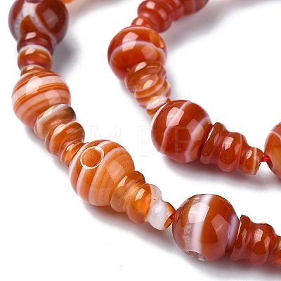 Dyed and Heated Natural Banded Agate 3-Hole Guru Bead Strands G-K149-43-1