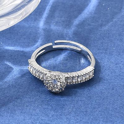 Brass Micro Pave Clear Cubic Zirconia Cuff Open Rings CU-CBA5C10-18P-1