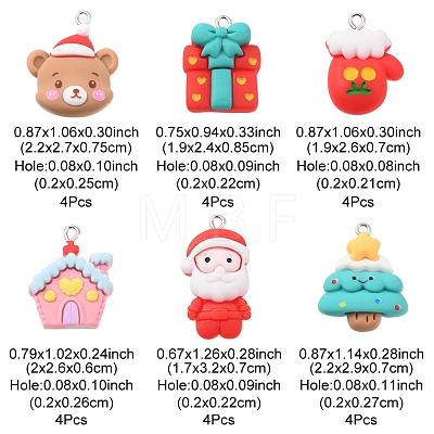 24Pcs 6 Styles Christmas Opaque Resin Pendants RESI-FS0001-43-1