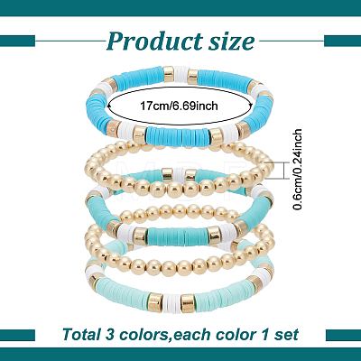 3 Sets 3 Colors Polymer Clay Heishi Surfer Stretch Bracelets Set BJEW-AN0001-30-1
