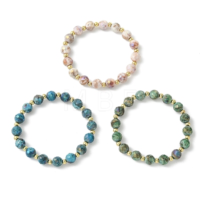 Round Electroplated Natural Druzy Geode Crystal Beaded Bracelets BJEW-JB13924-1