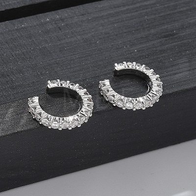 Brass Micro Pave Clear Cubic Zirconia Cuff Earrings X-EJEW-I249-14P-1