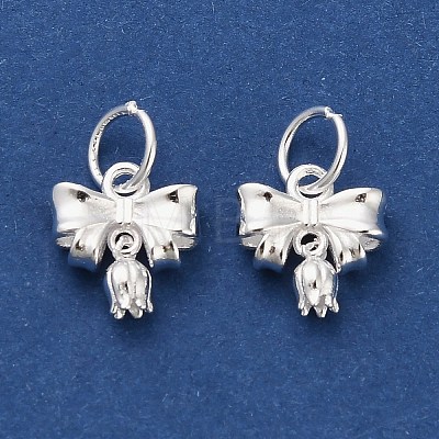 925 Sterling Silver Bowknot with Flower Charms STER-P071-10S-1