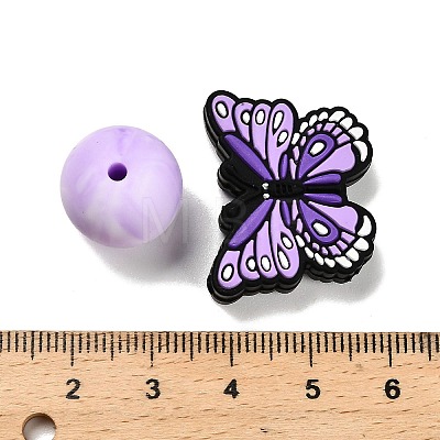 25Pcs Butterfly & Round Silicone Focal Beads SIL-L005-02B-1