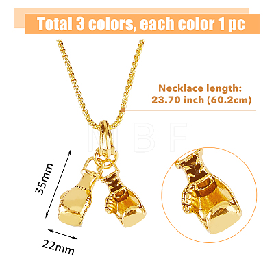 FIBLOOM 3Pcs 3 Colors Titanium Steel Boxing Glove Pendant Necklaces Set with Box Chains for Men NJEW-FI0001-25-1