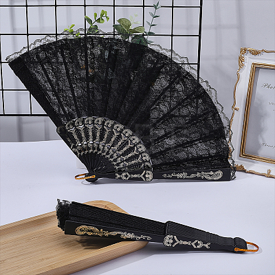 Plastic & Lace Folding Fan AJEW-WH0709-241B-1