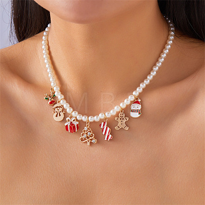 Alloy Rhinestone with Enamel & Plastic Christmas Pendant Bib Necklaces FS-WG99102-04-1