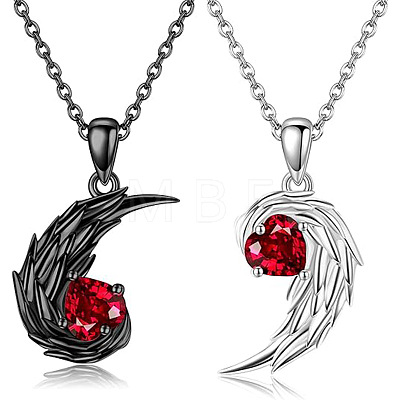 Alloy Siam Rhinestone Couple Angle Evil Wing Heart Pendant Necklaces Set FS-WGC1EEF-01-1