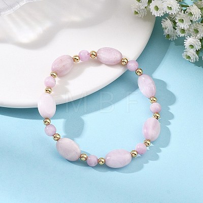 Natural Kunzite & Brass Beaded Strtetch Bracelets for Women BJEW-JB14124-01-1