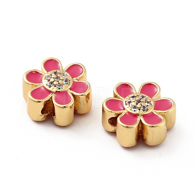 Flower Brass Micro Pave Clear Cubic Zirconia Beads KK-G419-06G-1