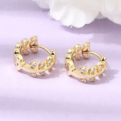 Leaf Brass Micro Pave Cubic Zirconia Hoop Earrings for Women CU-CBAE7DF-41G-1