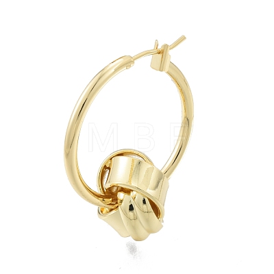 Brass Knot Beaded Hoop Earrings for Women EJEW-P205-10G-1