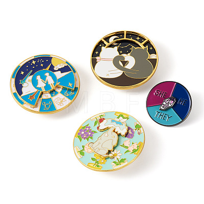 4Pcs 4 Style Elephant & Cat & Girl and Boy & Diamond Rotating Enamel Pins Set JEWB-TA0001-09-1