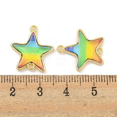 Rack Plating Brass Pave Rainbow Color Resin Connector Charms KK-M290-03A-G-1