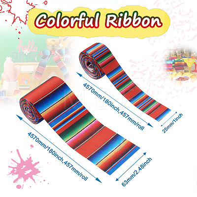 2 Rolls 2 Styles Stripe Pattern Printed Polyester Grosgrain Ribbon OCOR-TA0001-37B-1