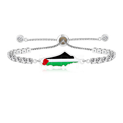 Palestine Map 304 Stainless Steel Enamel Pave Clear Cubic Zirconia Slider Bracelets for Women FS-WGEA228-01-1