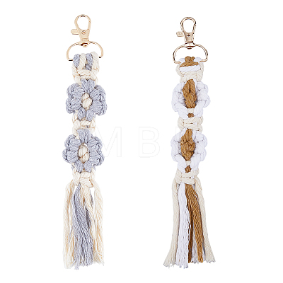 2Pcs 2 Colors Handmade Macrame Woven Cotton Flower Pendant Decorations HJEW-FH0001-34B-1