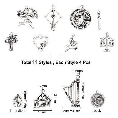 SUNNYCLUE 44 pcs 11 styles Tibetan Style Alloy Pendants TIBE-SC0001-34-1