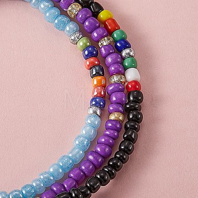 Sparkling Glass Seed Beads Stretch Anklets Set AJEW-SW00004-1