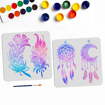 US 2Pcs 2 Styles PET Hollow Out Drawing Painting Stencils DIY-MA0001-08A-1