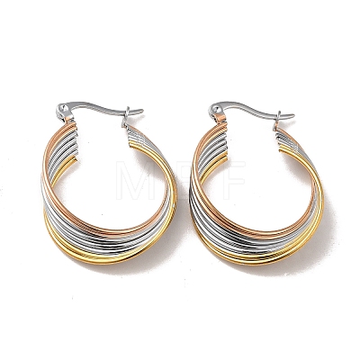 Tricolor 304 Stainless Steel Overlapping Circles Hoop Earrings for Women EJEW-F290-03M-1
