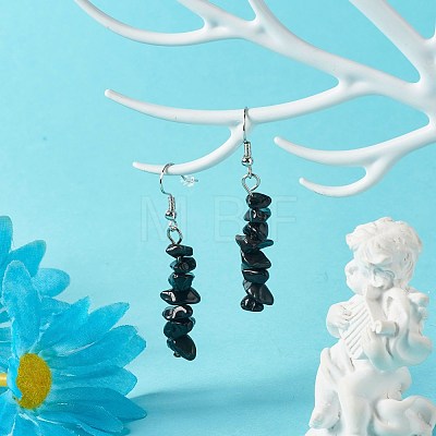 Natural Obsidian Chip Beads Dangle Earrings EJEW-JE04649-10-1