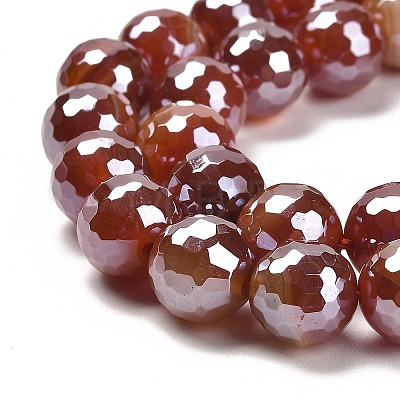 Electroplated Natural Agate Round Beads Strands G-L598-A01-03C-1