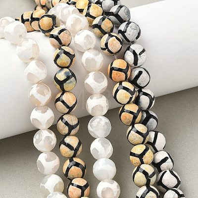 Tibetan Style Turtle Back Pattern dZi Beads Strands G-G036-10mm-1