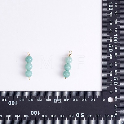 10Pcs Triple Natural Myanmar Jade Round Beaded Connector Charms PALLOY-SW00003-09-1