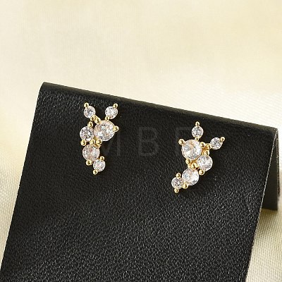 Brass Micro Pave Clear Cubic Zirconia Stud Earrings EJEW-R016-26G-16-1