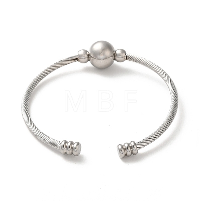 304 Stainless Steel Round Beaded Cuff Bangles BJEW-P310-03P-1
