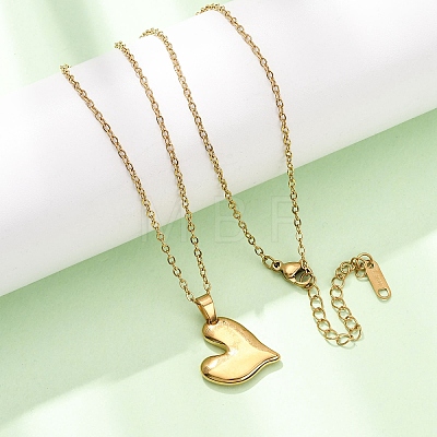 304 Stainless Steel Heart Pendant Cable Chain Necklaces for Men Women NJEW-K308-02C-G-1