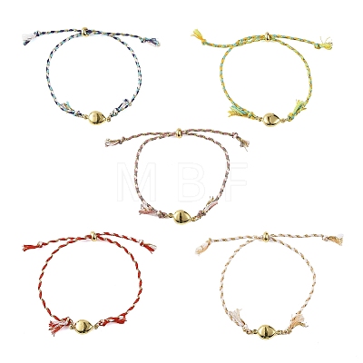 Ocean 304 Stainless Steel Link Adjustable Braided Polycotton Metallic Cord Slider Bracelets BJEW-JB14245-04-1
