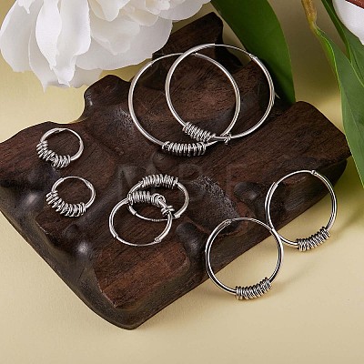 Rhodium Plated 925 Sterling Silver Circle Beaded Huggie Hoop Earrings for Women JE912A-03-1