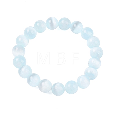 Round Natural Selenite Beaded Stretch Bracelets BJEW-L694-002B-01-1