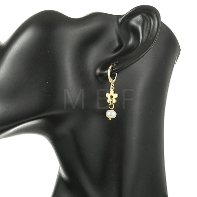 Valentine's Day Natural Pearl & Brass Hoop Earrings EJEW-JE07024-1