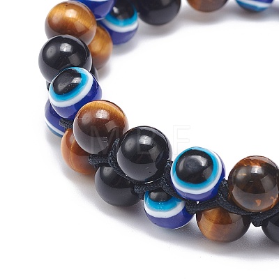 4Pcs 4 Style Natural Eyeless Obsidian & Mixed Gemstone & Resin Evil Eye Braided Bead Bracelets Set BJEW-JB08840-1