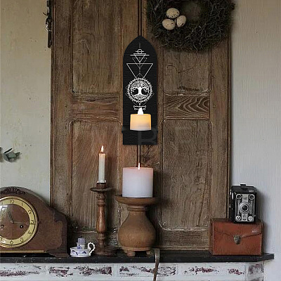 Boho Style Wall Mounted Wood Candle Holder Stand AJEW-WH0378-005-1